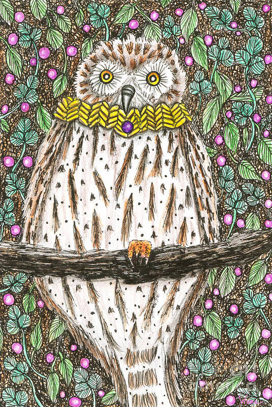 Lise Winne Poster featuring the drawing Owl Martin in a Cowl by Lise Winne