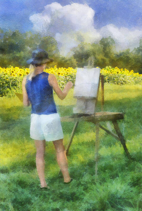 Plen Air Poster featuring the digital art Painting Field Sunflowers by Frances Miller