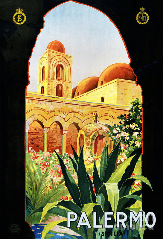 Palermo Poster featuring the painting Palermo Sicilia Vintage Travel Poster Restored by Vintage Treasure