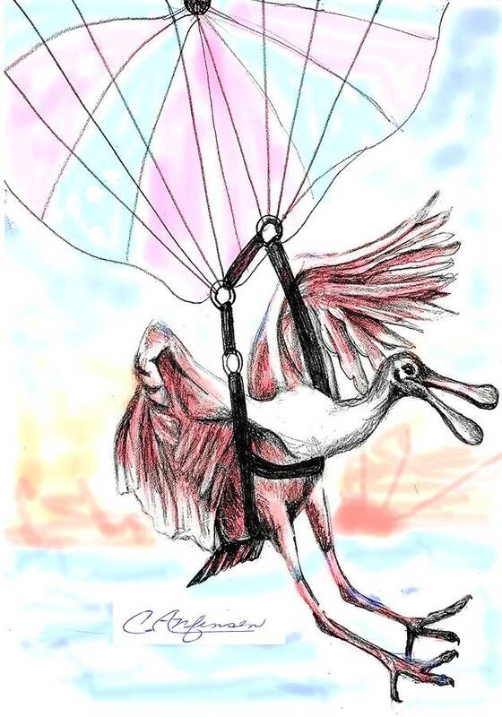 Parasail Poster featuring the drawing Parasailing spoonbill by Carol Allen Anfinsen