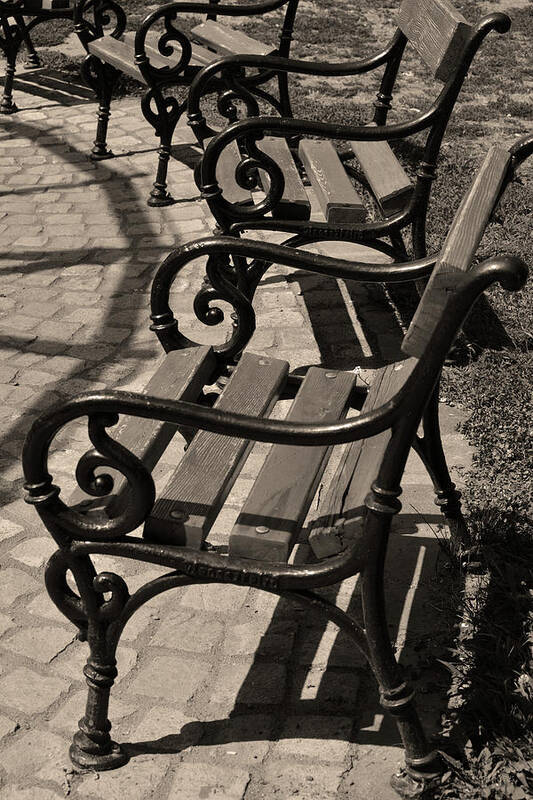 Benches Poster featuring the photograph Park Benches in Budapest by Kathy Yates