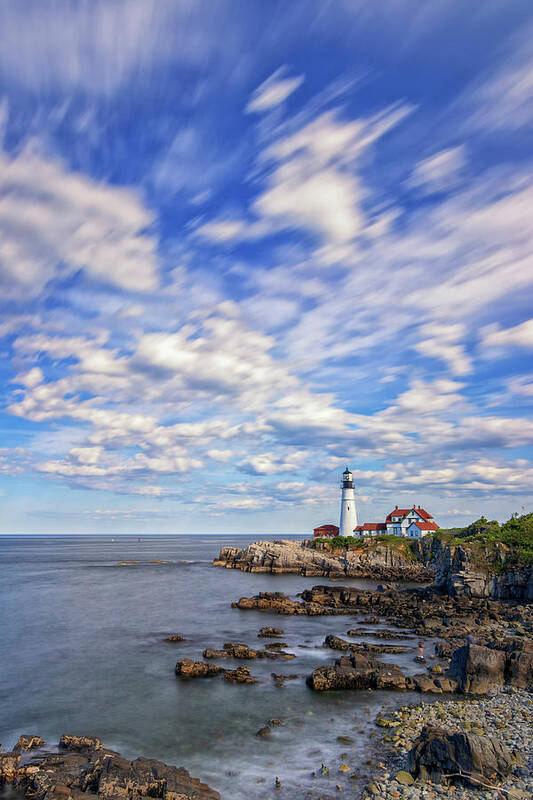 Portland Head Lighthouse Poster featuring the photograph Passing Clouds at Portland Head Light by Kristen Wilkinson