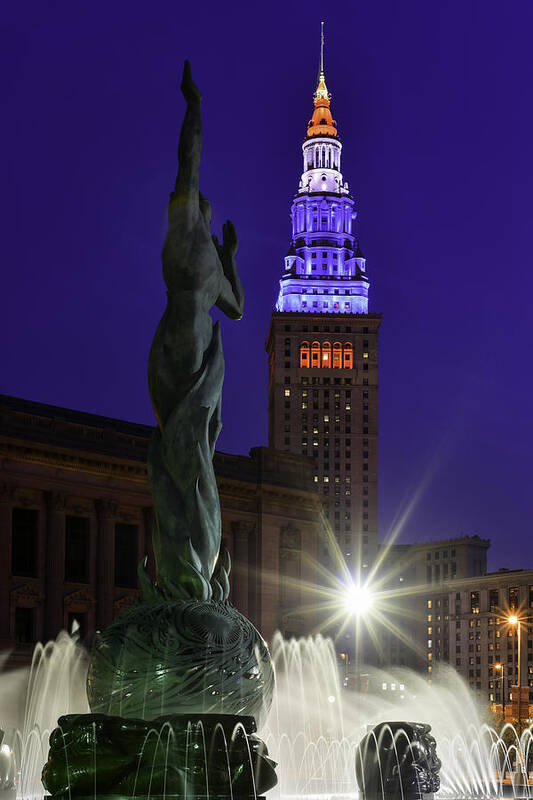 Cleveland Poster featuring the photograph Patriotic Cleveland Fountain by Clint Buhler