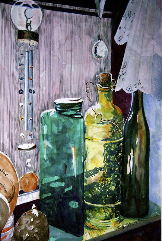 Bottles Poster featuring the painting Patt's Window by Shirley Sykes Bracken