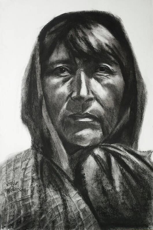 Portrait Poster featuring the drawing Woman of Pyramid Lake by Jordan Henderson