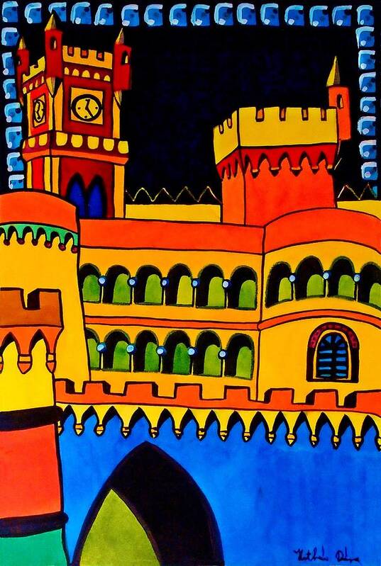 Castle Poster featuring the painting Pena Palace Portugal by Dora Hathazi Mendes