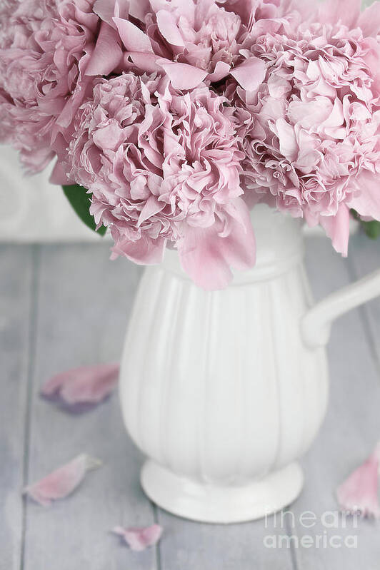 Peony;peonies;paeonia Suffruticosa;paeoniaceae;flower;flowers;pink;floral;overhead Poster featuring the photograph Peonies in a Vase by Stephanie Frey