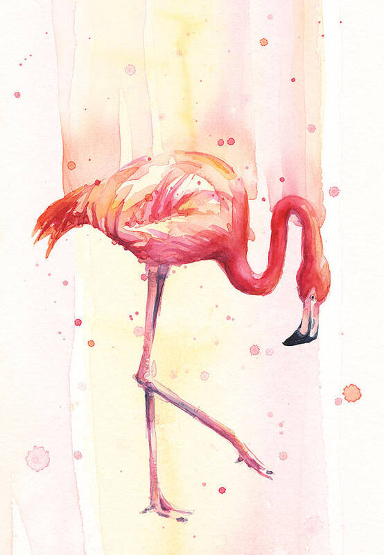 Flamingo Poster featuring the painting Pink Flamingo Watercolor Rain by Olga Shvartsur