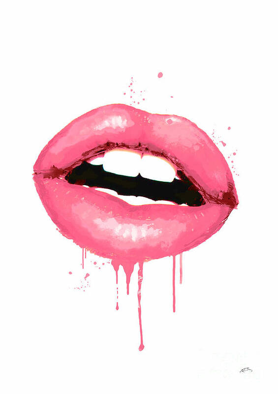 Pink Lips Poster featuring the digital art Pink Lips Watercolor Artwork Kiss Print Fashion Poster by White Lotus