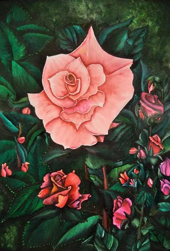 Flower Poster featuring the painting Pink rose #2 by Tara Krishna