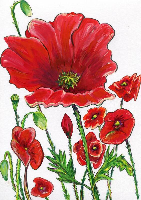 Poppies Poster featuring the painting Poppies Illustration by Catherine Gruetzke-Blais