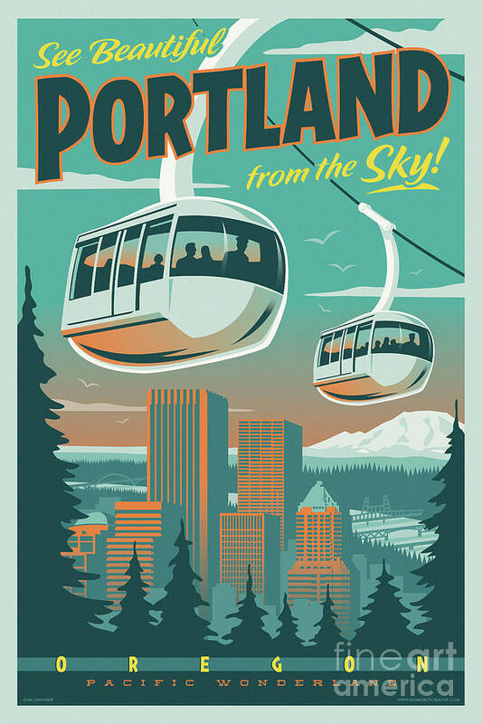Vintage Poster featuring the digital art Portland Poster - Tram Retro Travel by Jim Zahniser