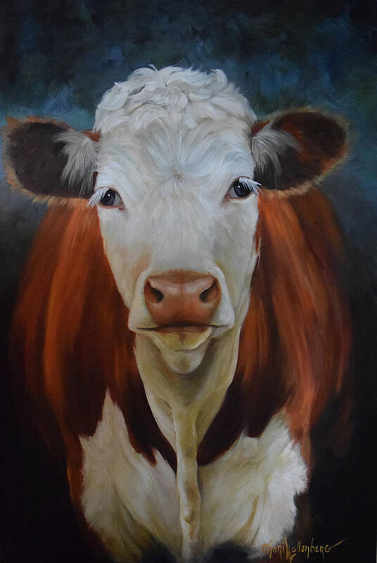 Cow Face Poster featuring the painting Portrait of Sally The Cow by Cheri Wollenberg