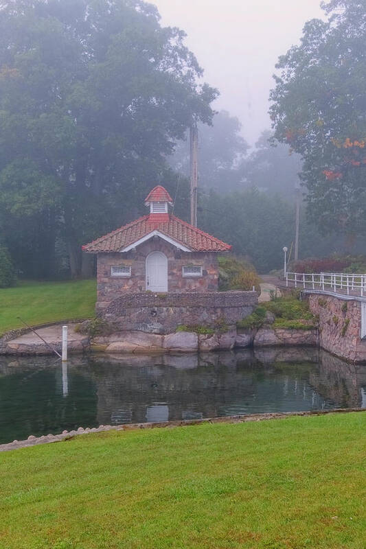 St Lawrence Seaway Poster featuring the photograph Pump House In Fog by Tom Singleton