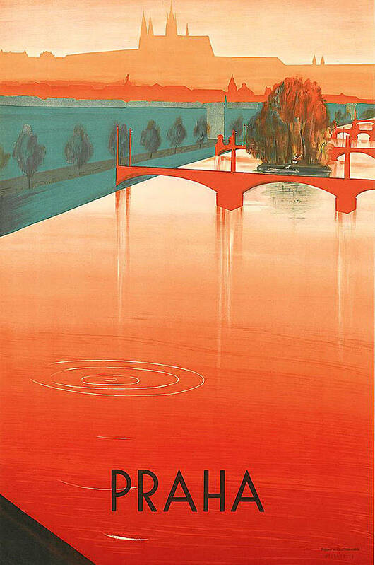 Prague Poster featuring the painting Prague, city of bridges, vintage travel poster by Long Shot