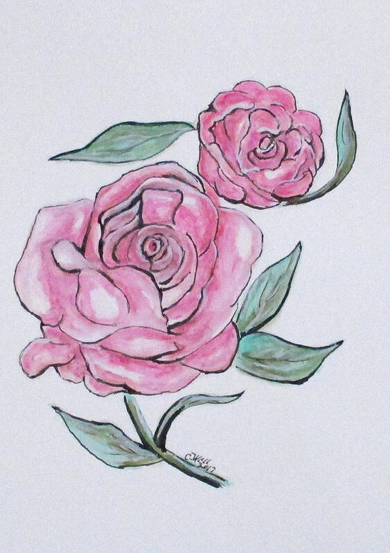 Pink Roses Poster featuring the painting Pretty And Pink Roses by Clyde J Kell
