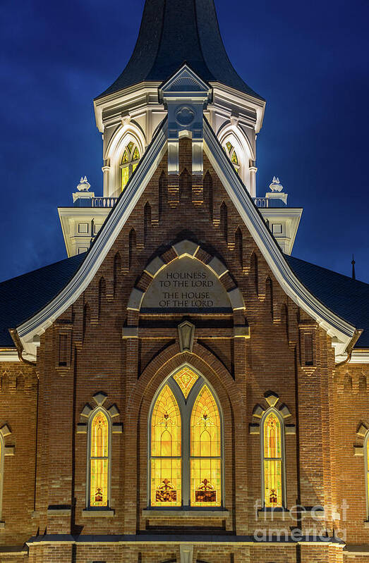 Provo Poster featuring the photograph Provo City Center Temple Close-up at Night - Utah by Gary Whitton