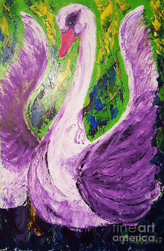 Swan Poster featuring the painting Purple Swan by Ania Milo
