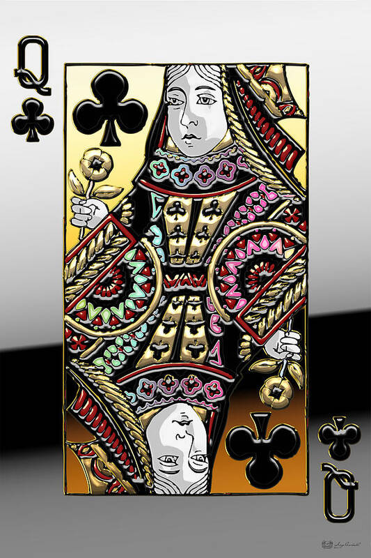 'gamble' Collection By Serge Averbukh Poster featuring the digital art Queen of Clubs  by Serge Averbukh