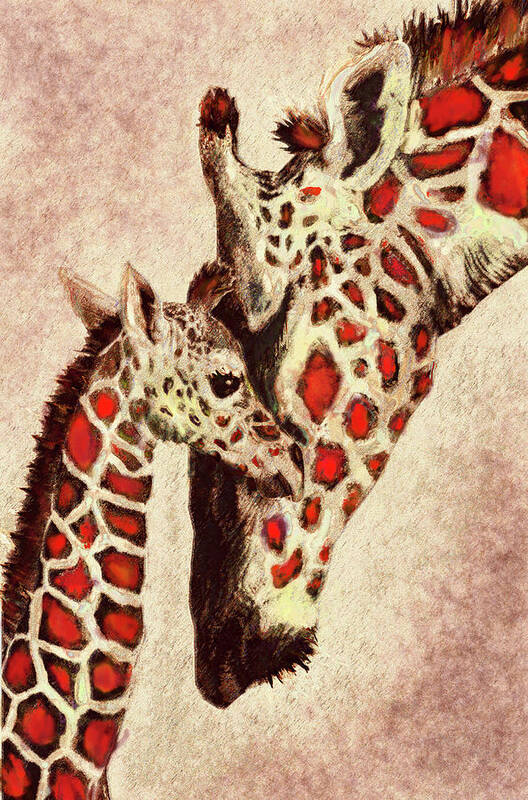 Giraffe Poster featuring the digital art Red And Brown Giraffes by Jane Schnetlage