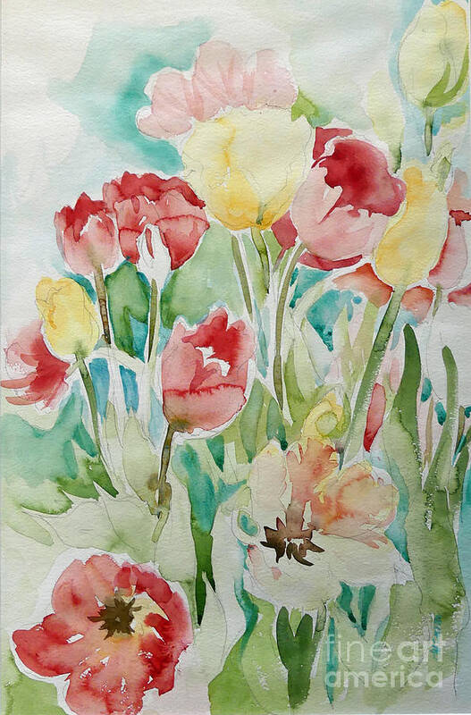 Tulips Poster featuring the painting Red and Yellow Tulips by Mafalda Cento