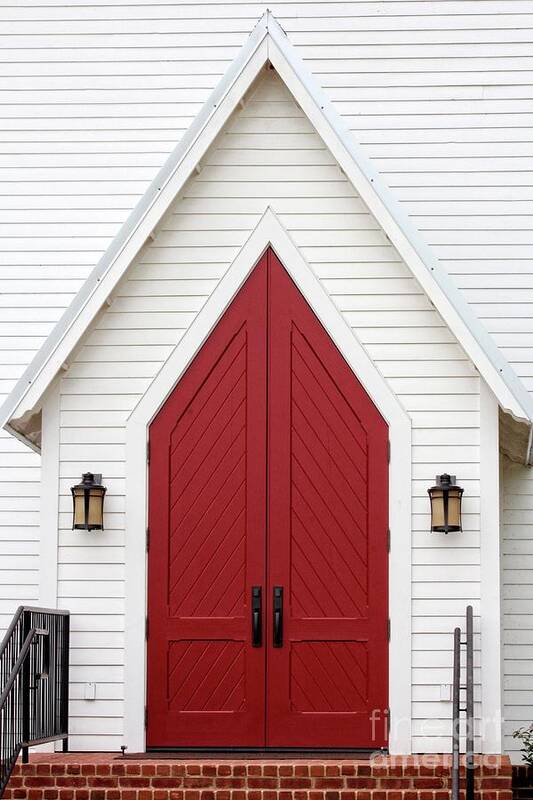 Red Poster featuring the photograph Red Chapel Door by Ella Kaye Dickey