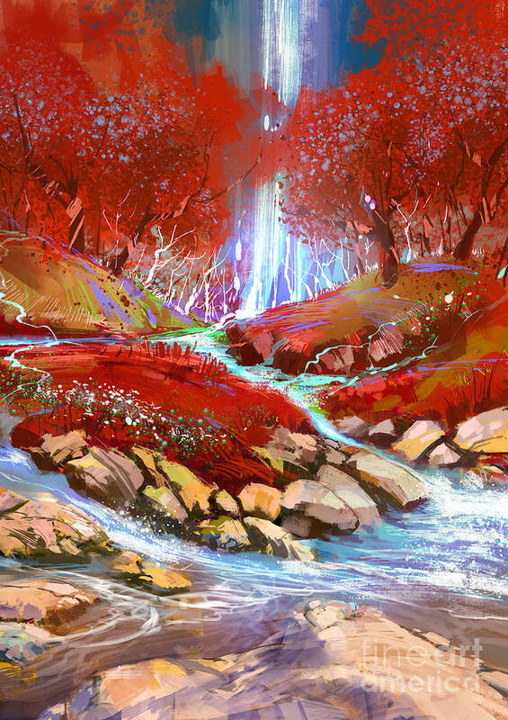Abstract Poster featuring the painting Red forest by Tithi Luadthong