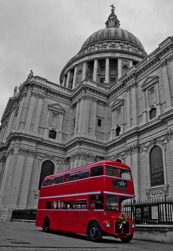 Red London Bus Poster featuring the photograph Red London Bus at St. Paul's by Dawn OConnor