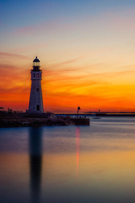 Buffalo Lighthouse Poster featuring the photograph Red Skies at Night by Chris Bordeleau