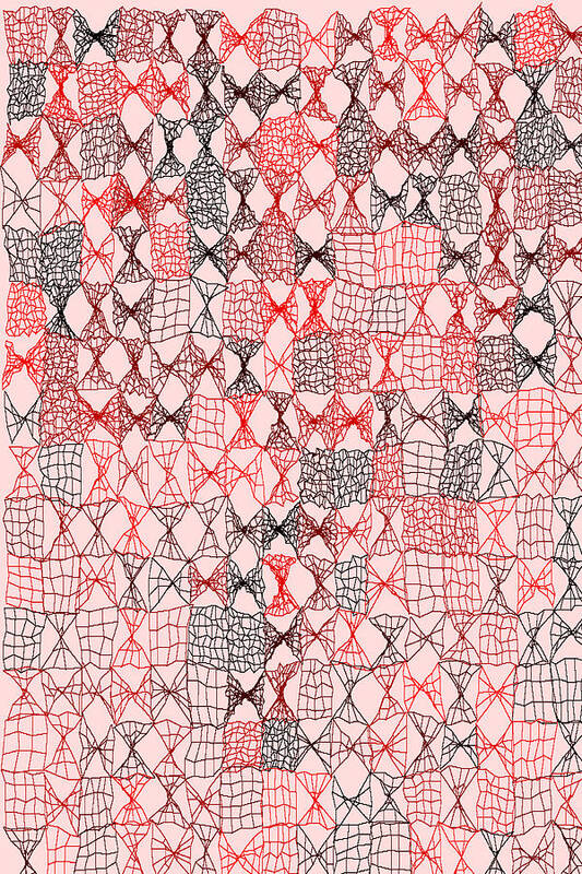 Rithmart Red Black Lines Rough Drawing Patches Squares Rectangles Chil Doodle Diamonds Triangles Squares Rectangles Poster featuring the digital art Red.190 by Gareth Lewis