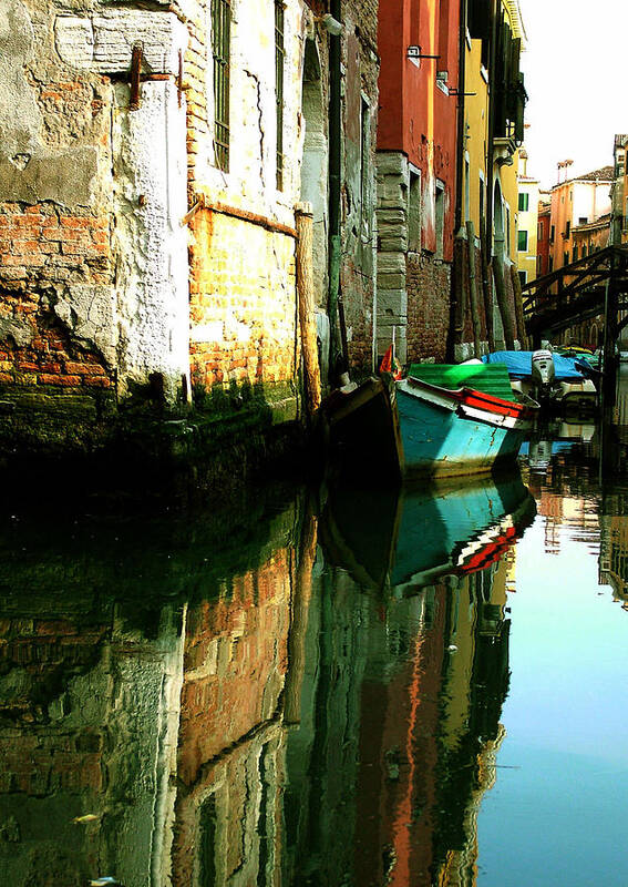 Venice Poster featuring the photograph Reflection of the Wooden Boat by Donna Corless