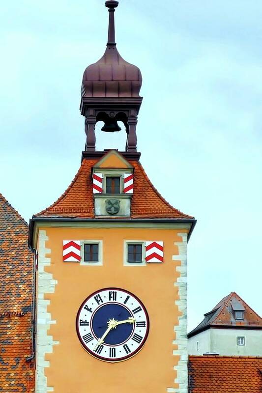 Clock Tower Poster featuring the photograph Regensburg Clock Tower by Kirsten Giving
