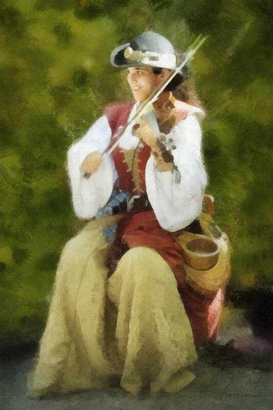 Fiddler Violin Play Playing Music Musician Lady Woman Girl Female Entertainer Poster featuring the digital art Renaissance Fiddler Lady by Frances Miller