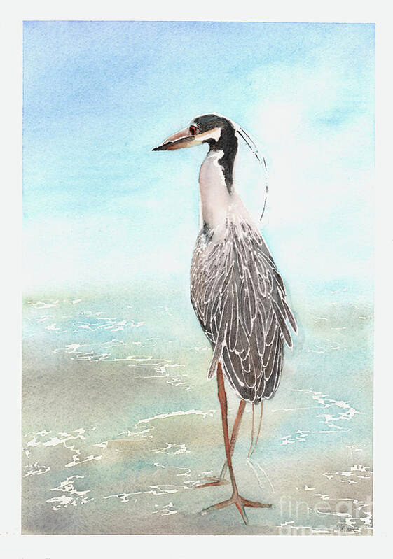 Heron Poster featuring the painting River heron by Hilda Wagner