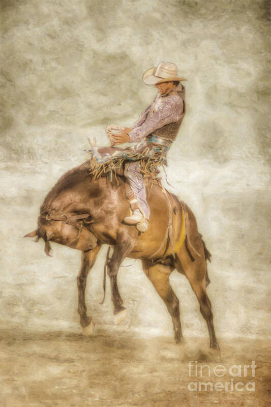 Rodeo Bronco Riding Poster featuring the digital art Rodeo Bronco Riding Four by Randy Steele