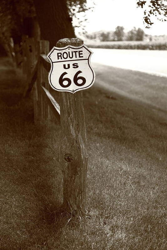 66 Poster featuring the photograph Route 66 Shield and Fence Post 2012 Sepia by Frank Romeo