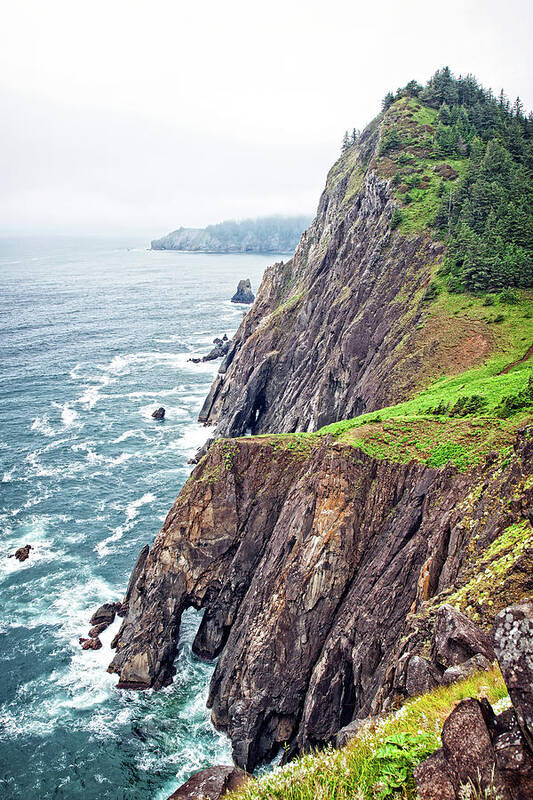 Ocean Poster featuring the photograph Rugged Oregon Coast on a Foggy Day by Lincoln Rogers