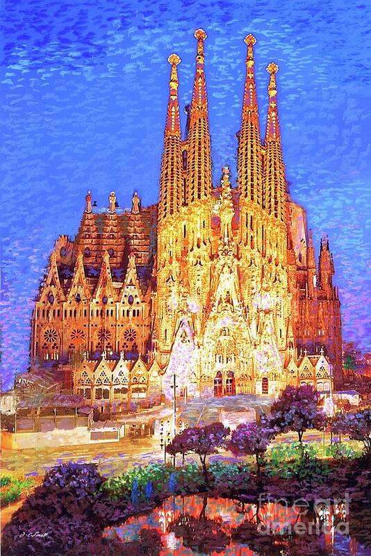 Spain Poster featuring the painting Sagrada Familia at Night by Jane Small