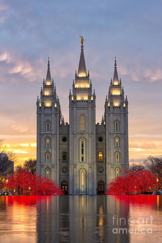 Lds Poster featuring the photograph Salt Lake City Temple at Sunset by Bret Barton