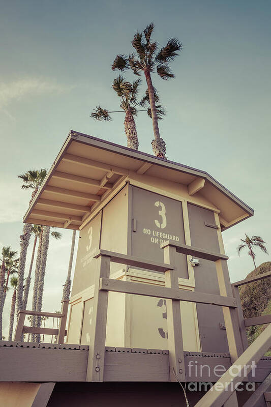 2017 Poster featuring the photograph San Clemente Lifeguard Tower Three Retro Photo by Paul Velgos