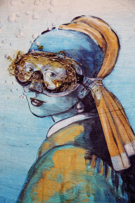 Graffiti Poster featuring the photograph Scuba Girl with Pearl Earring by Irene Suchocki