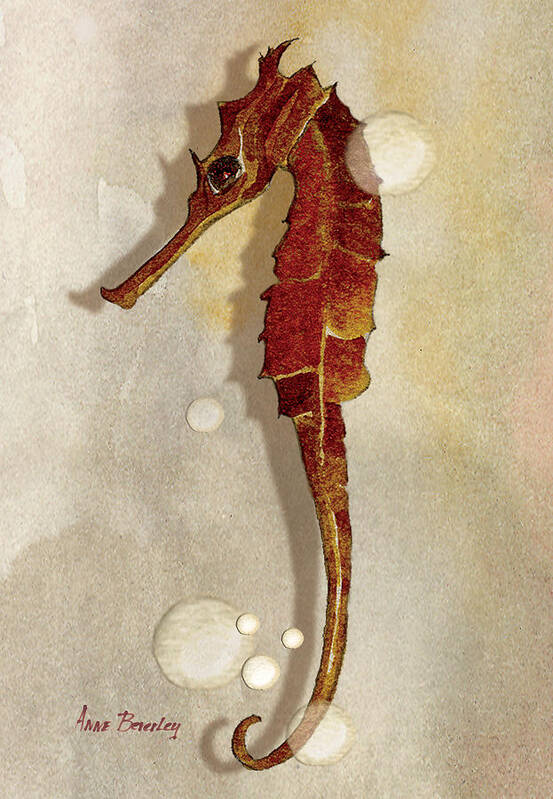 Sea Horse Poster featuring the painting Sea Horse in Watercolor by Anne Beverley-Stamps