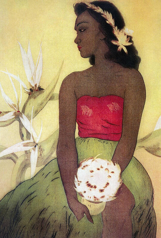 1940 Poster featuring the painting Seated Hula Dancer by Hawaiian Legacy Archives - Printscapes