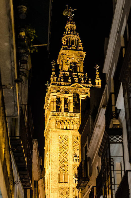 Cathedral Poster featuring the photograph Seville - The Giralda at night by AM FineArtPrints