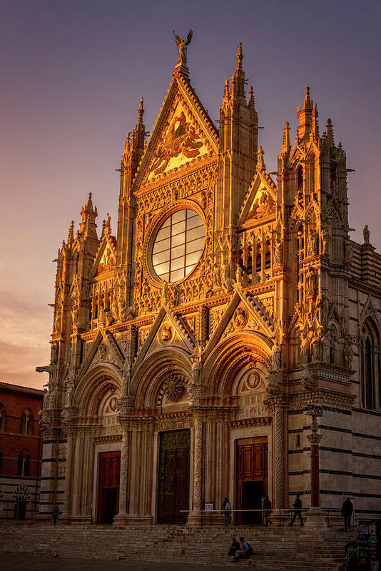 Siena Poster featuring the photograph Siena Italy Cathedral Sunset by Joan Carroll