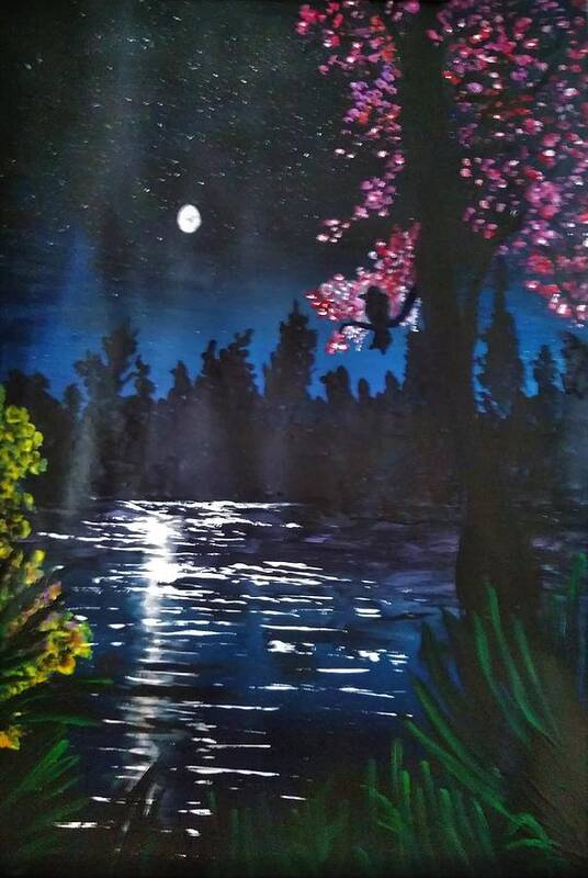 Moon Poster featuring the painting Silent moonlit night by Tara Krishna