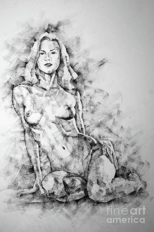 Art Poster featuring the drawing SketchBook Page 36 Female Sitting Pose Drawing by Dimitar Hristov