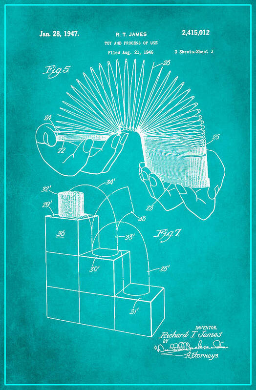 Patent Poster featuring the mixed media Slinky Patent Drawing 1e by Brian Reaves