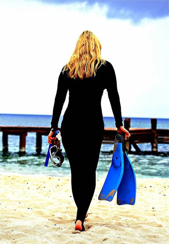 Beach Poster featuring the digital art Snorkeler Girl by Carrie OBrien Sibley