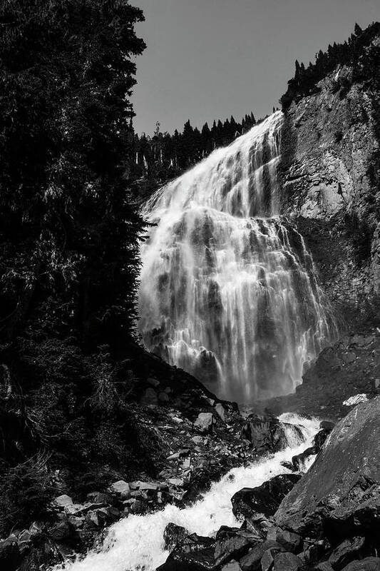 Majestic Poster featuring the photograph Spray Falls Black and White by Pelo Blanco Photo